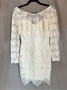 Nordstrom White Long Sleeve Lace Sheath Dress